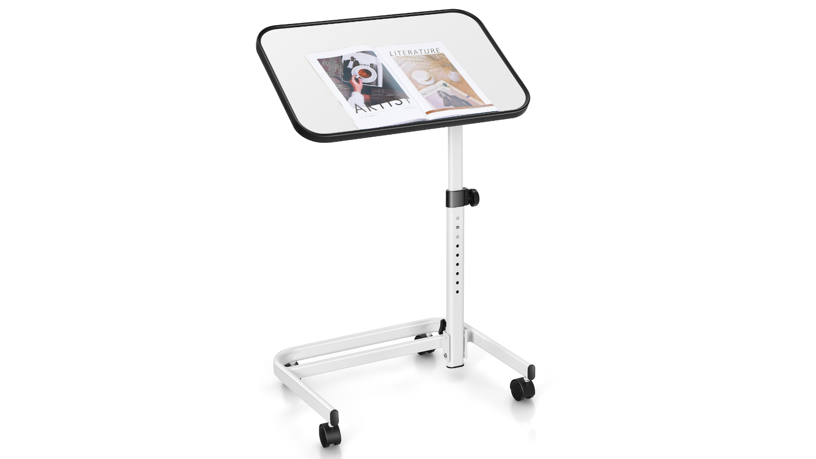 Costway Adjustable Overbed Laptop Desk Bedside Nursing Table - White