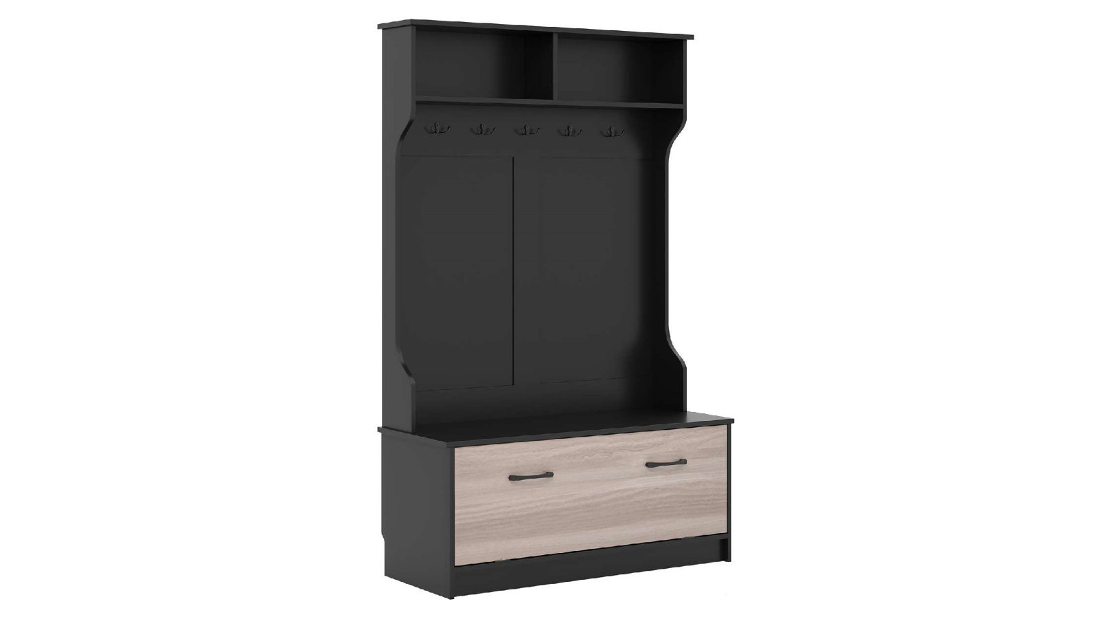 Costway 160cm Wood Coat Rack with Storage and Hook - Black
