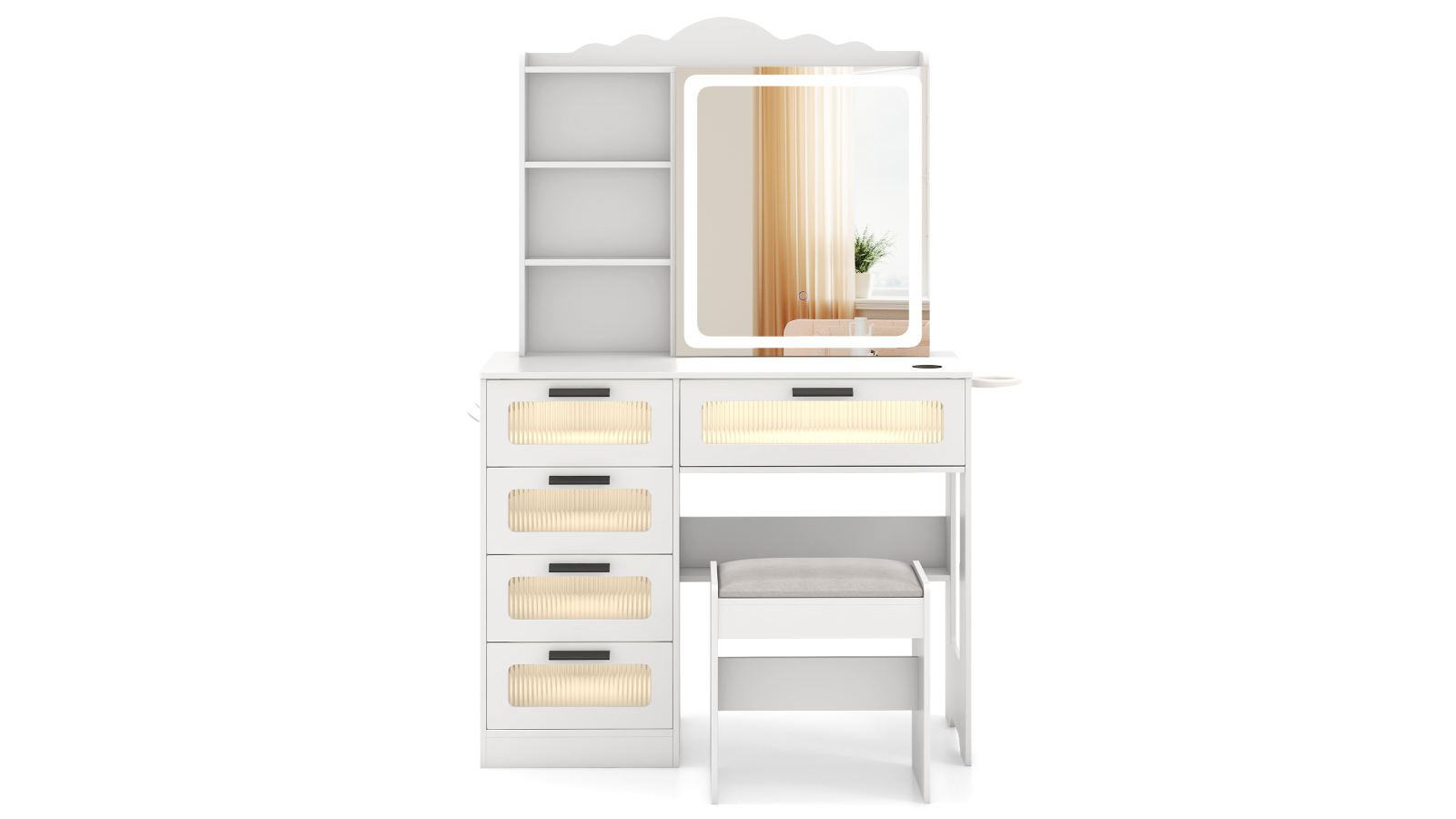Costway Makeup Table Set with LED Light Mirror and Stool - White