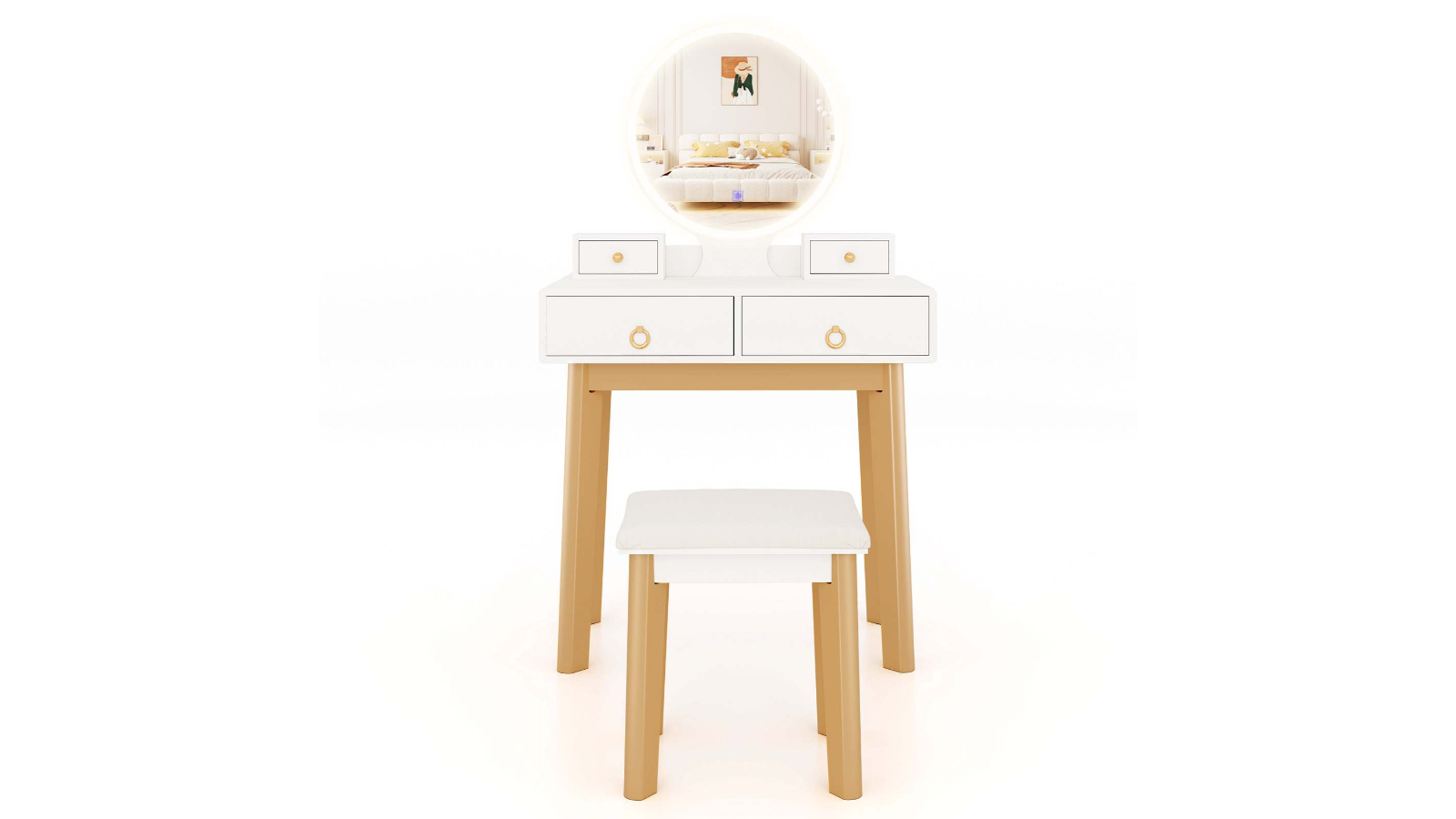 Costway 2-in-1 Table Set with Adjustable LED Mirror and Jewelry Storage Drawer