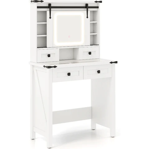 Costway Makeup Table Set with Sliding Mirror Light and Stool