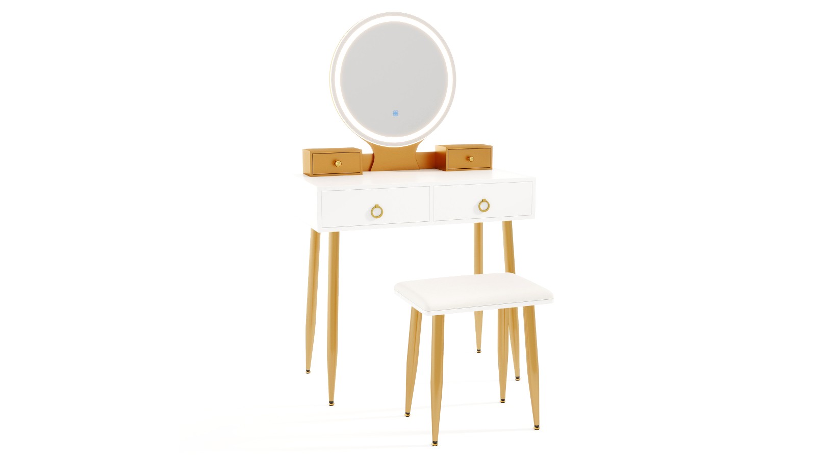 Costway Makeup Touch LED Mirror Desk Set with Drawer and Stool