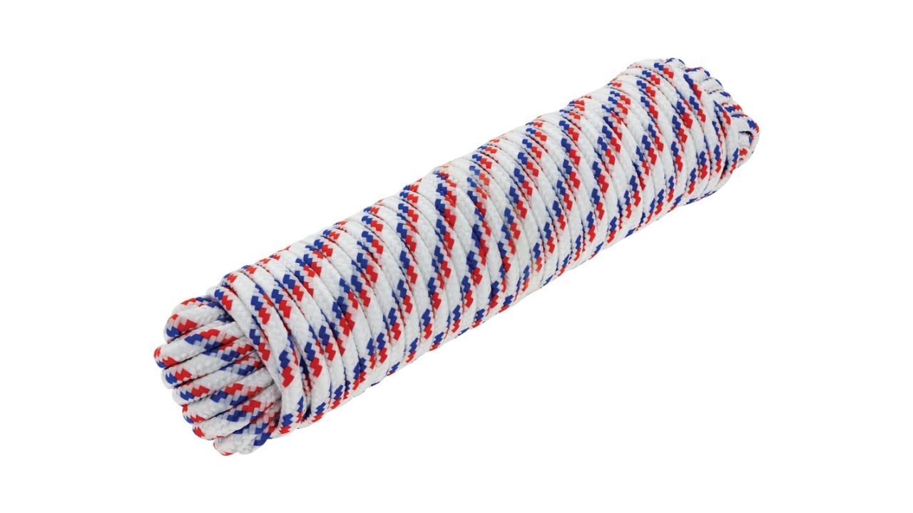 Hulk 4x4 30metre Durable Diamond Braid Poly Rope - White/Red/Blue