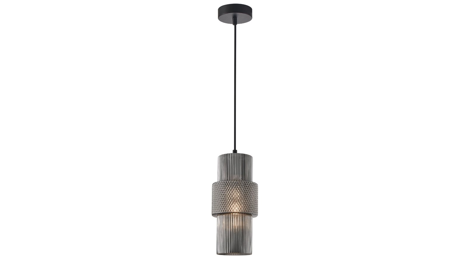 CLA Lighting Hueca Double Cylinder Ribbed Interior Pendant Light with Segment - Smokey Black