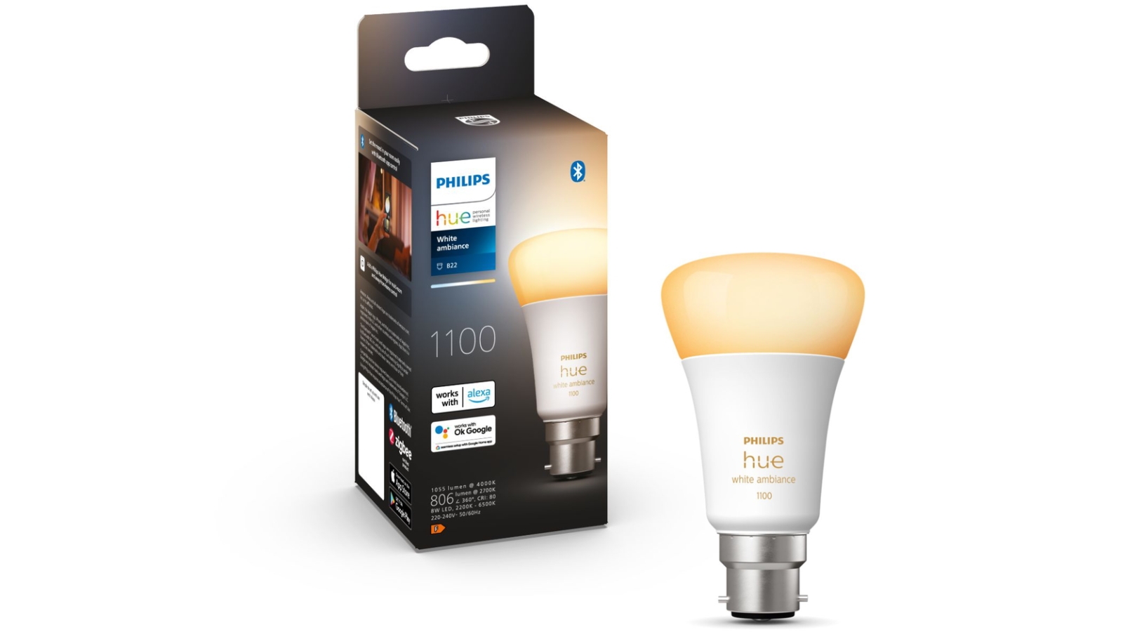 Philips Hue White Ambiance 11W A60 Smart Bulb with up to 1100