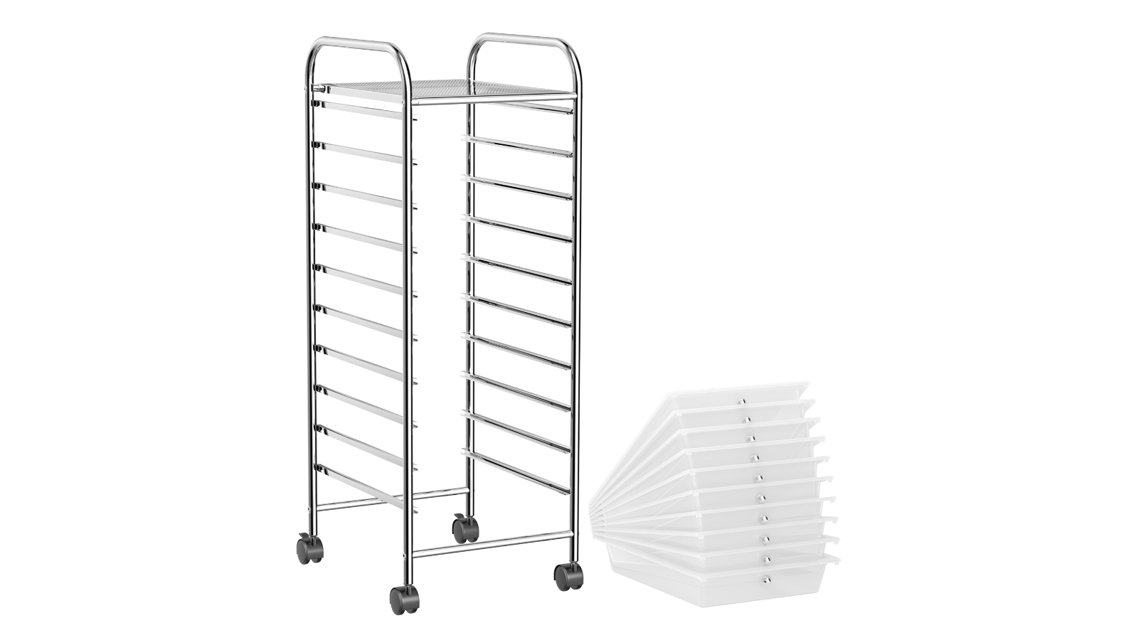 Costway 10-Drawers Electroplated Rolling Storage Trolley Cart Filing Organizer - Clear