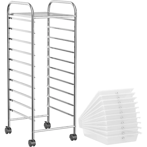 Costway 10-Drawers Electroplated Rolling Storage Trolley Cart Filing Organizer - Clear