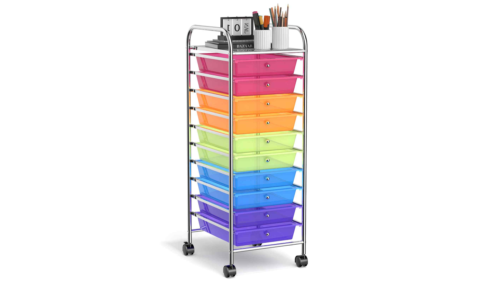 Costway 10-Drawer Electroplated Rolling Storage Cart Organizer