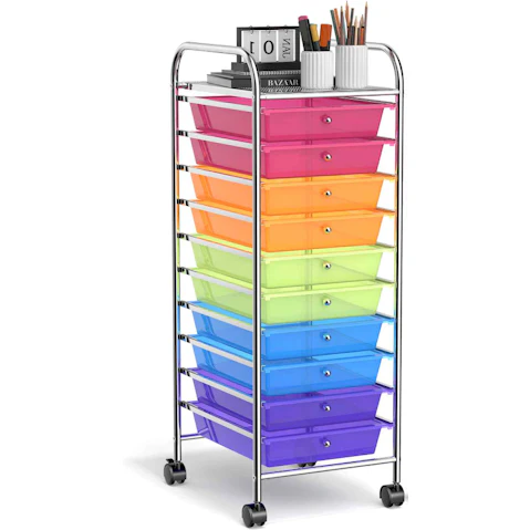 Costway 10-Drawer Electroplated Rolling Storage Cart Organizer
