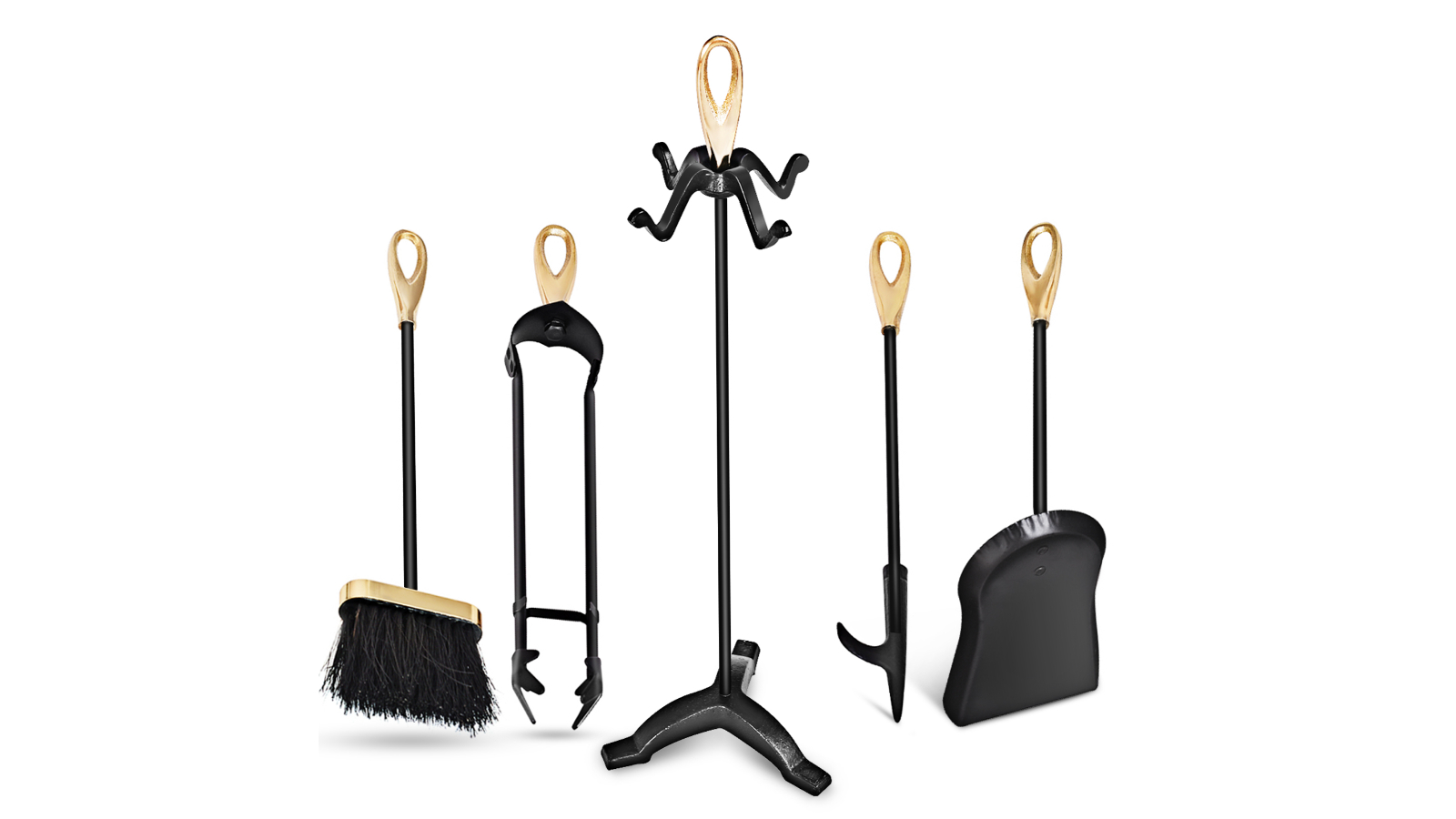 Costway 5 Piece Iron Fireplace Tool Set with Stand Shovel Poker Brush and Tong - Black
