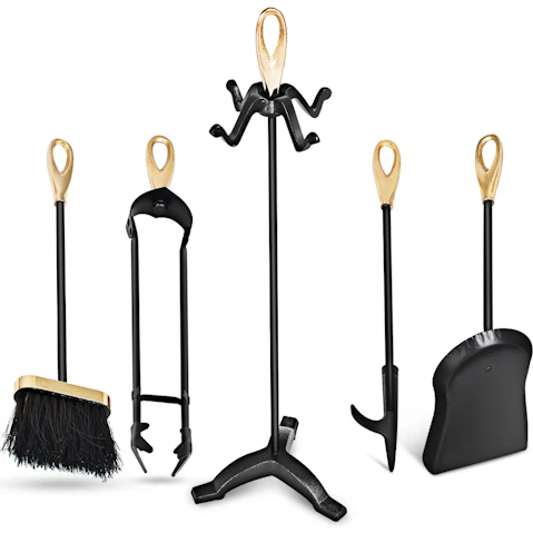 Costway 5 Piece Iron Fireplace Tool Set with Stand Shovel Poker Brush and Tong - Black