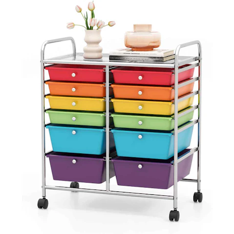 Costway 12-Drawer Galvanized Rolling Storage Cart Organizer