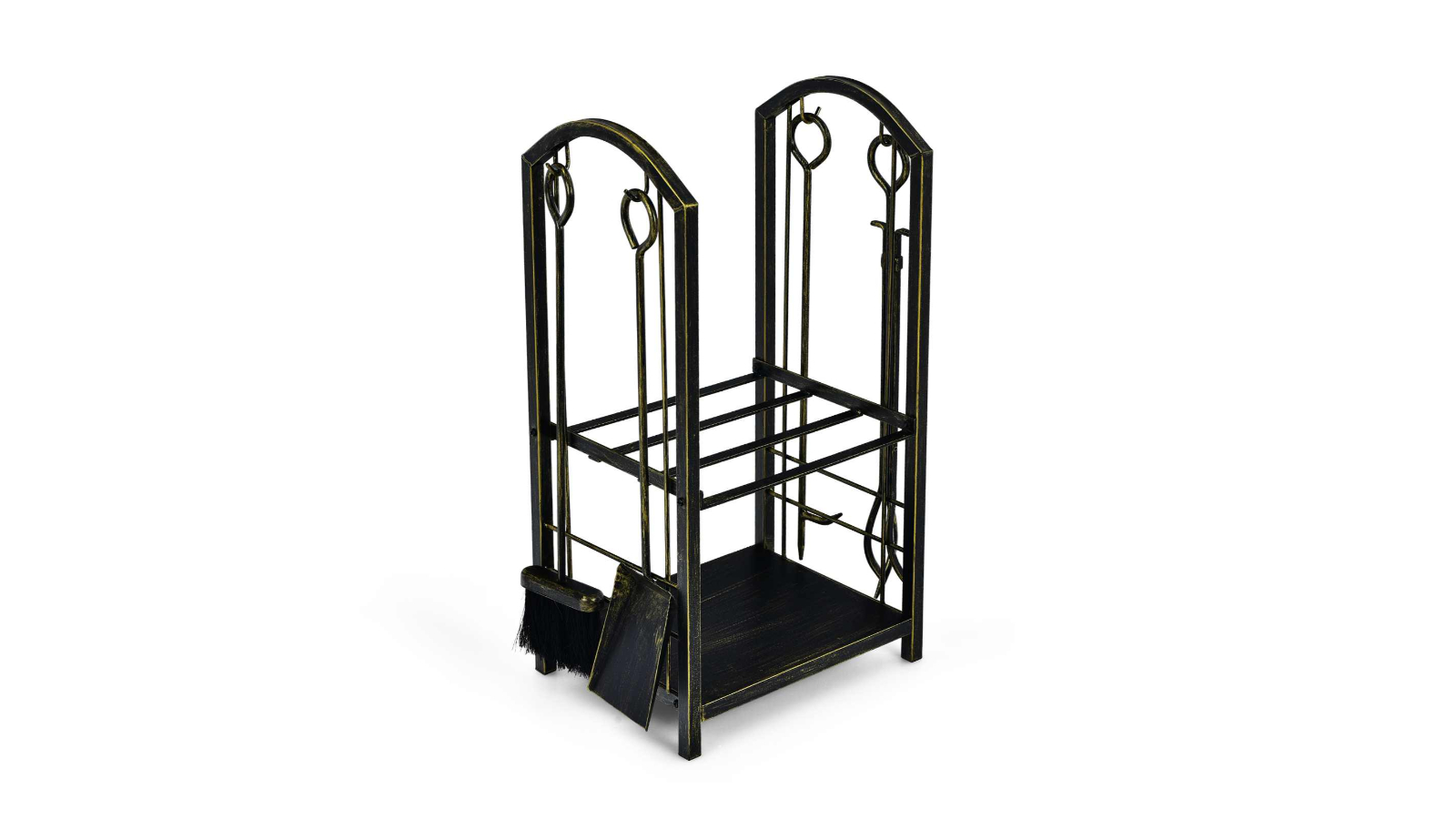 Costway Iron Firewood Rack with Fireplace Tool - Bronze