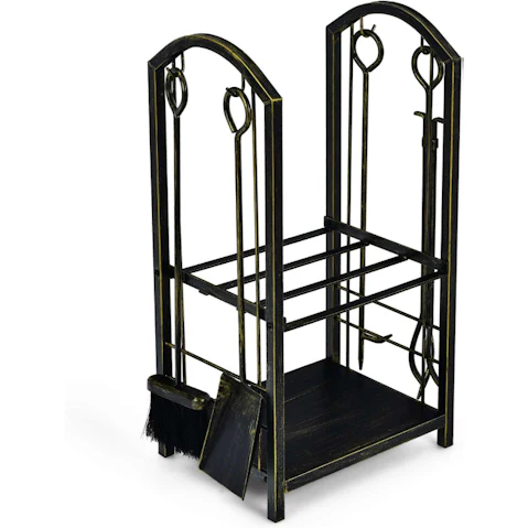 Costway Iron Firewood Rack with Fireplace Tool - Bronze
