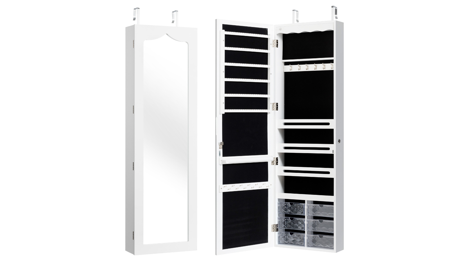 Costway Jewellery Cabinet with Full-Length Mirror Organizer - White