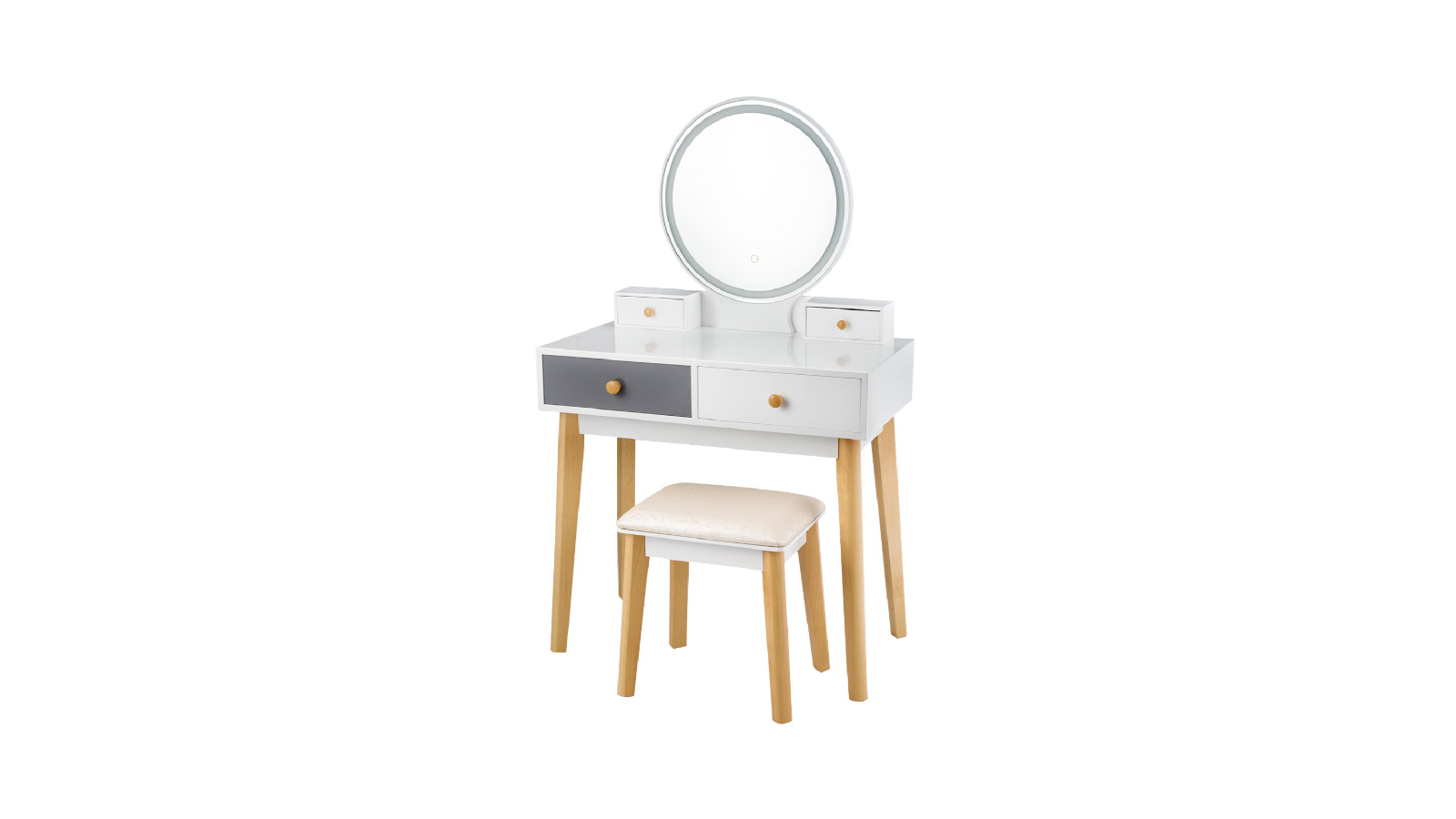 Costway LED Round Mirror Dressing Table Set with Drawer and Removable Tabletop