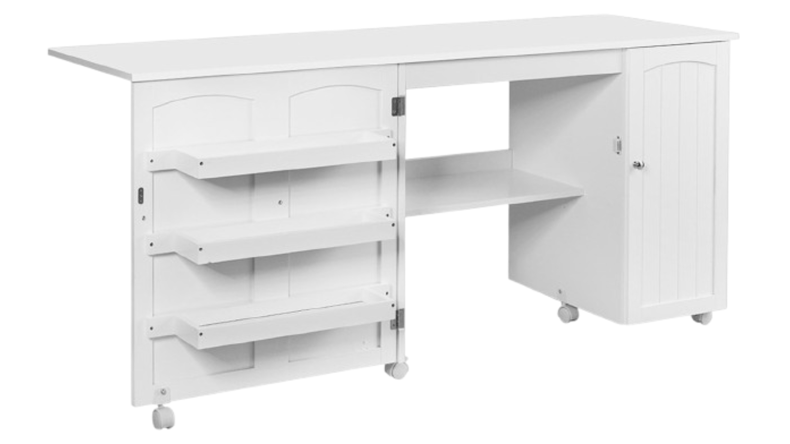 Costway Foldable Sewing Table with Countertop and Storage Shelves - White