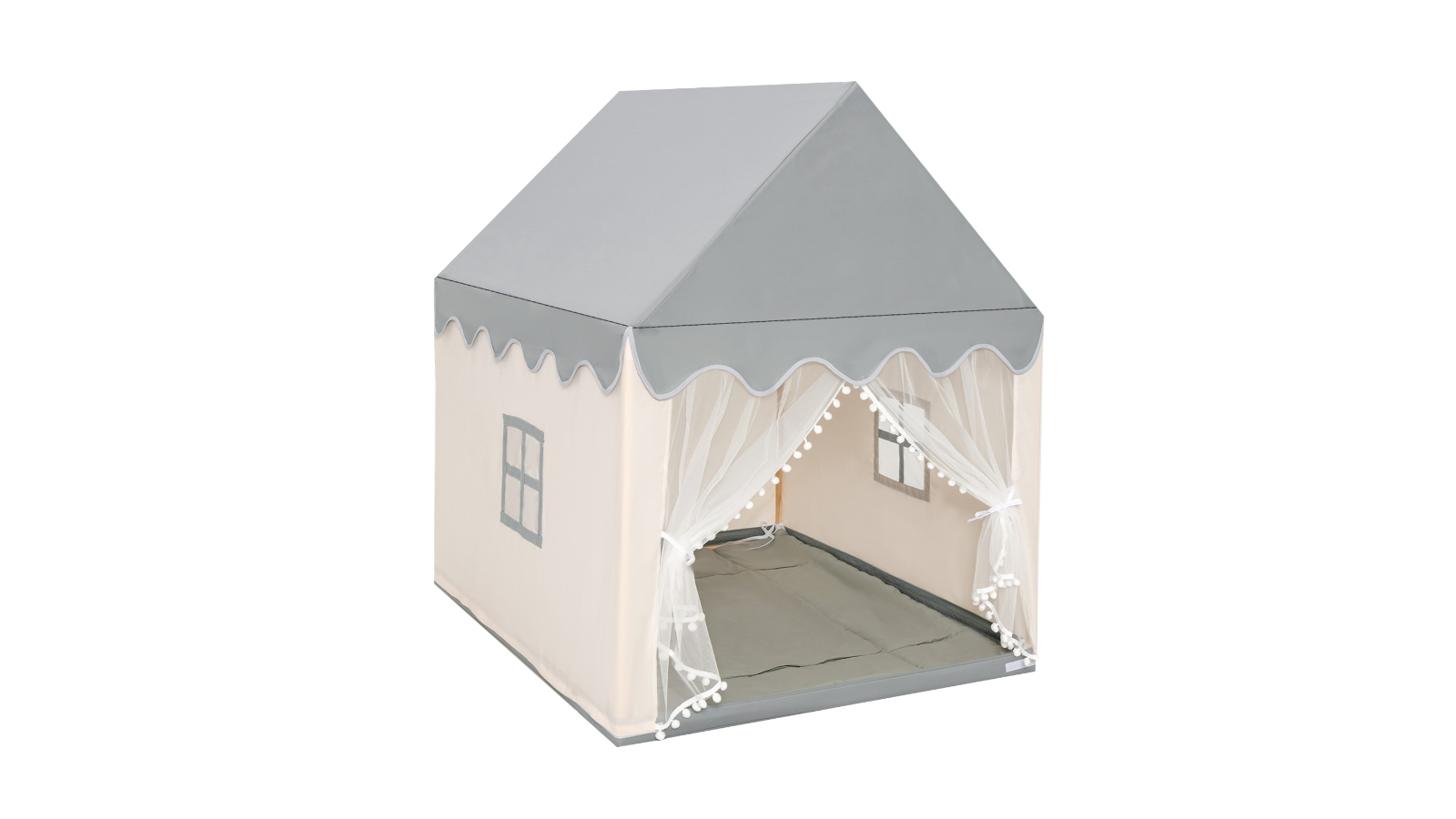 Costway Wooden Princess Castle Play Tent with Washable Mat Indoor Gift - Beige