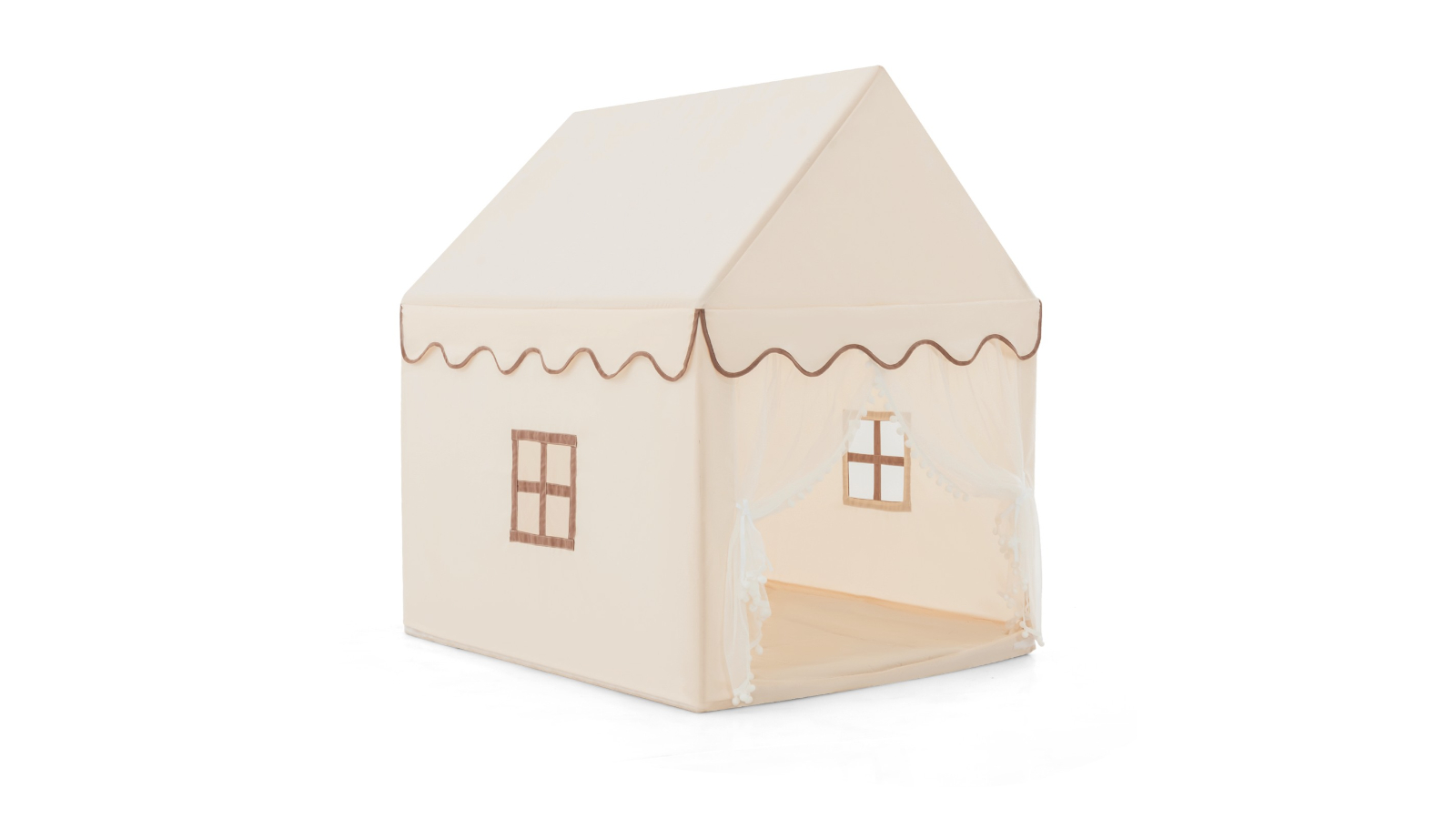 Costway Large Cottage Play Tent Castle with Pine Wood Frame and Washable Mat - Beige