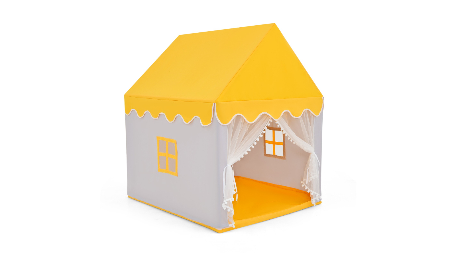 Costway Large Cottage Play Tent Castle with Pine Wood Frame and Washable Mat - Yellow
