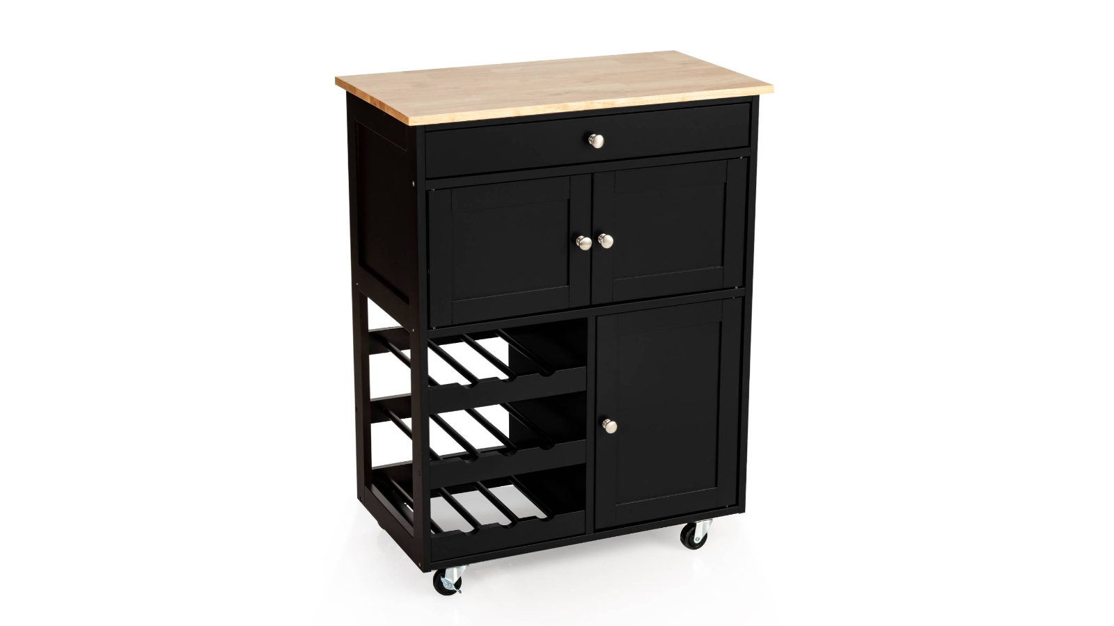 Costway 3-Door Wooden Kitchen Trolley Rolling Workbench and Serving Cart