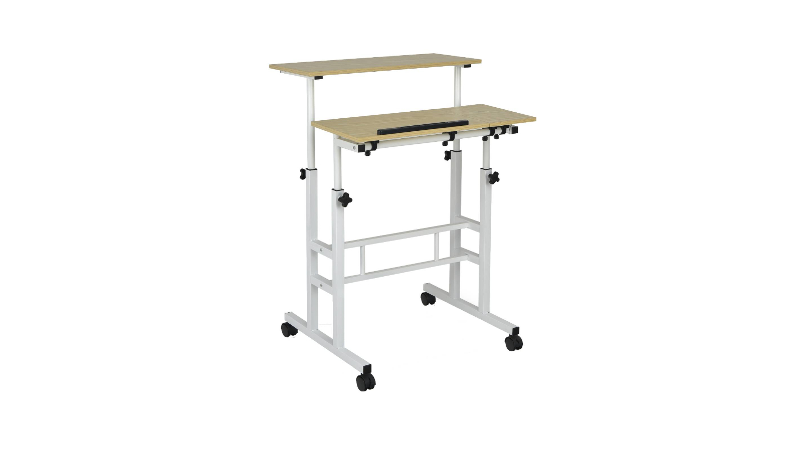 Costway Sit-Stand Workstation with Wheels Mobile Stand-up Desk - Natural
