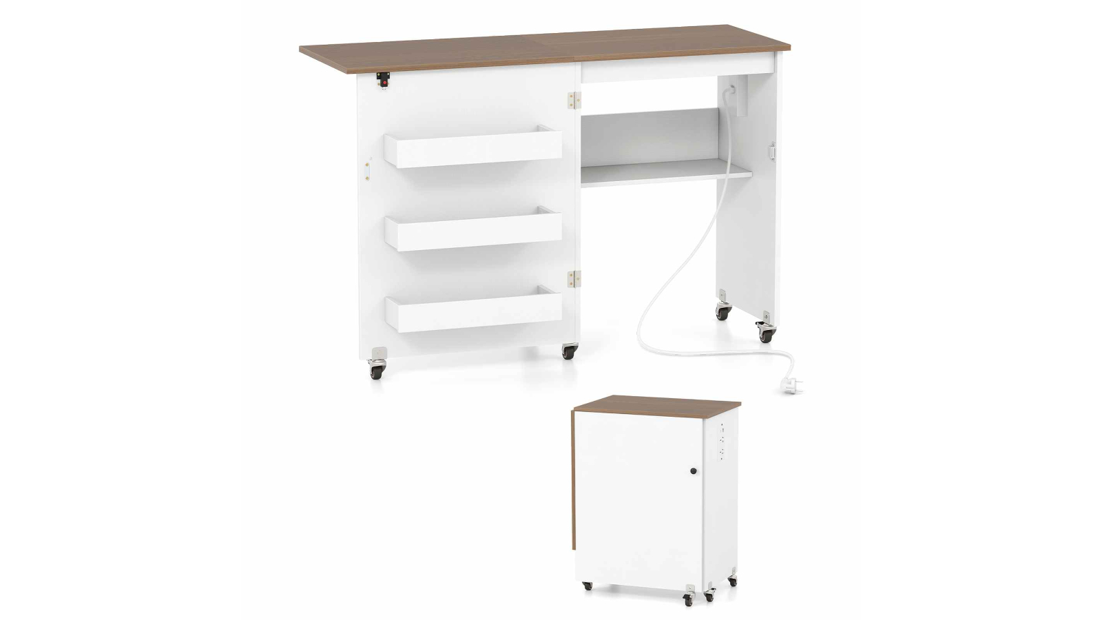 Costway 2-in-1 Folding Sewing Table with Power Outlet - White