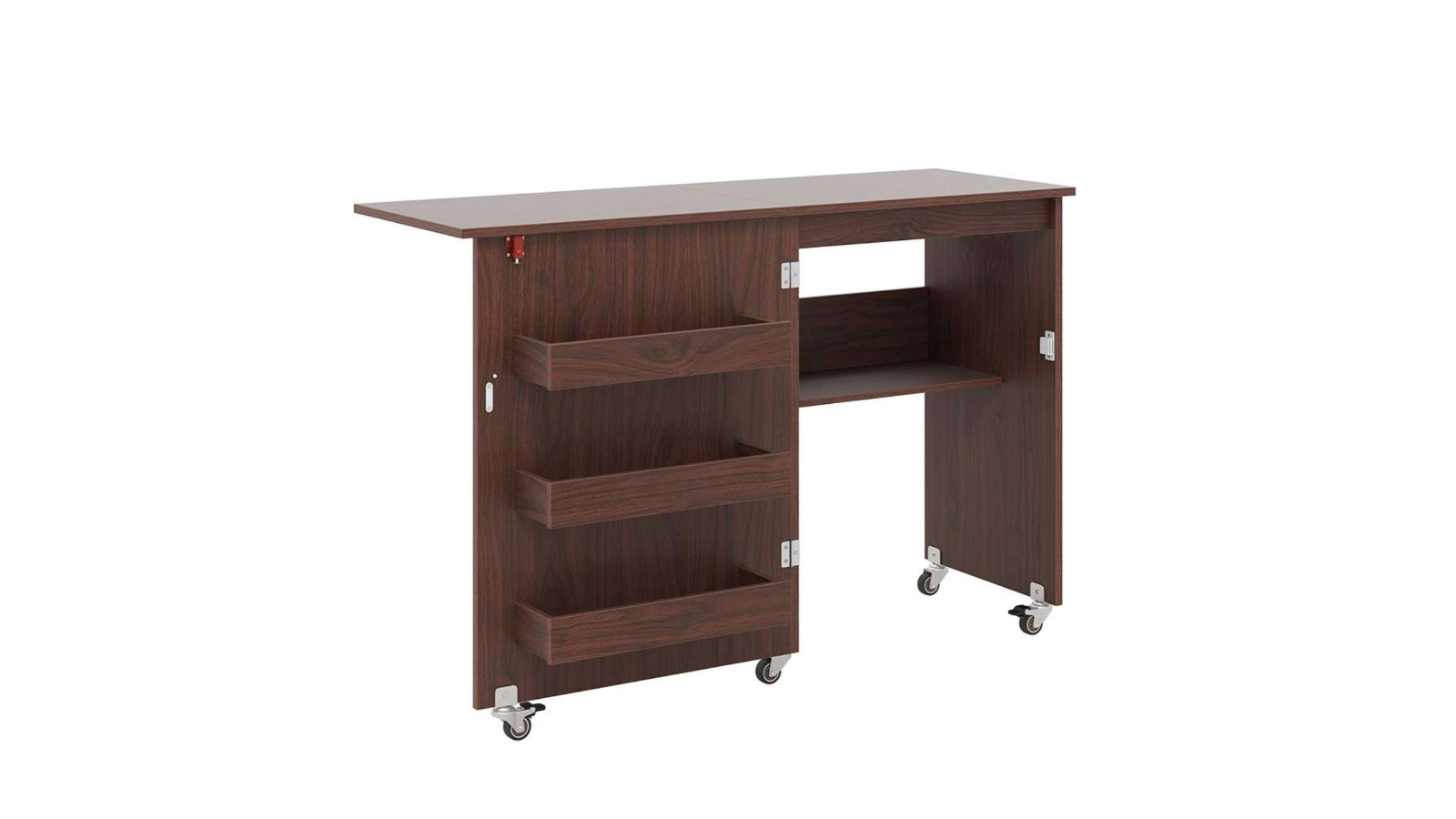Costway Brown Mobile Sewing Machine Table Station Desk Storage Cabinet