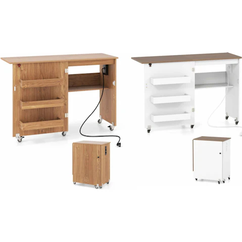 Costway 2-in-1 Folding Sewing Table with Power Outlet