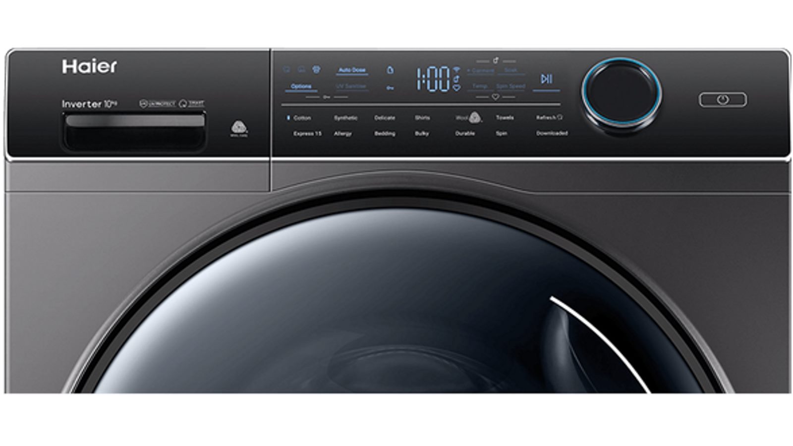 Haier 10kg Front Load Washing Machine with UV Protect Dark Harvey