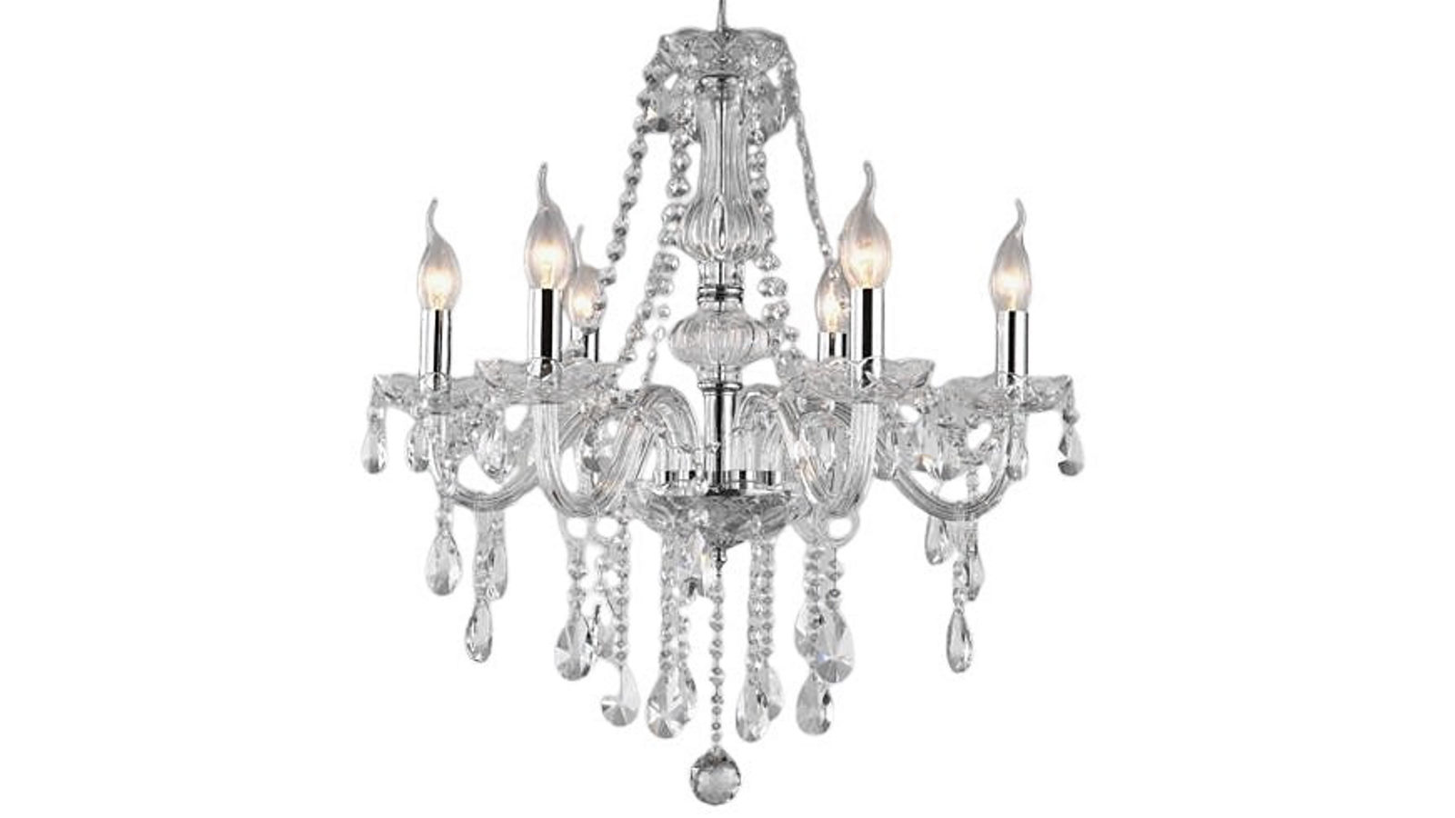 Pretty & Practical Elegant Clear Silver 6-Head Chandelier