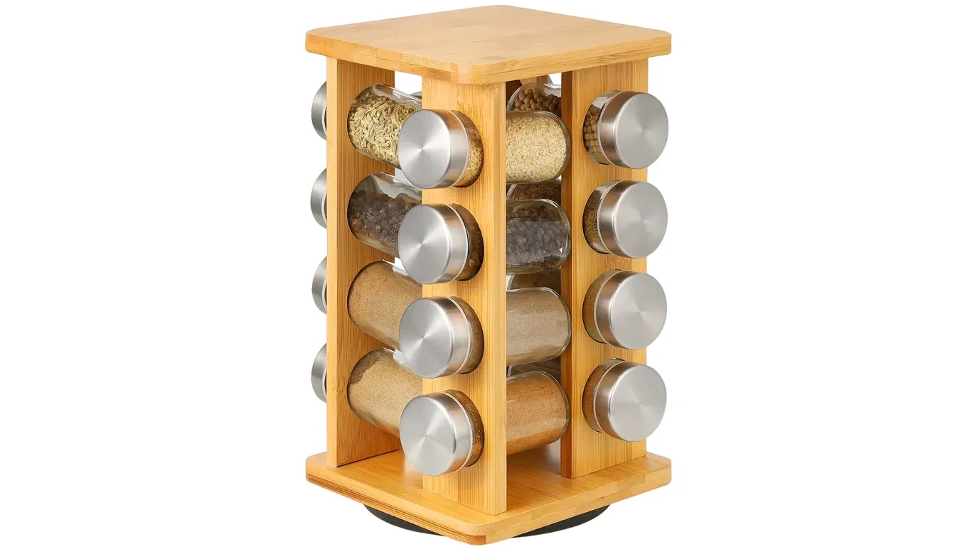 NNETM 16-Jar Bamboo Revolving Spice Rack | Harvey Norman