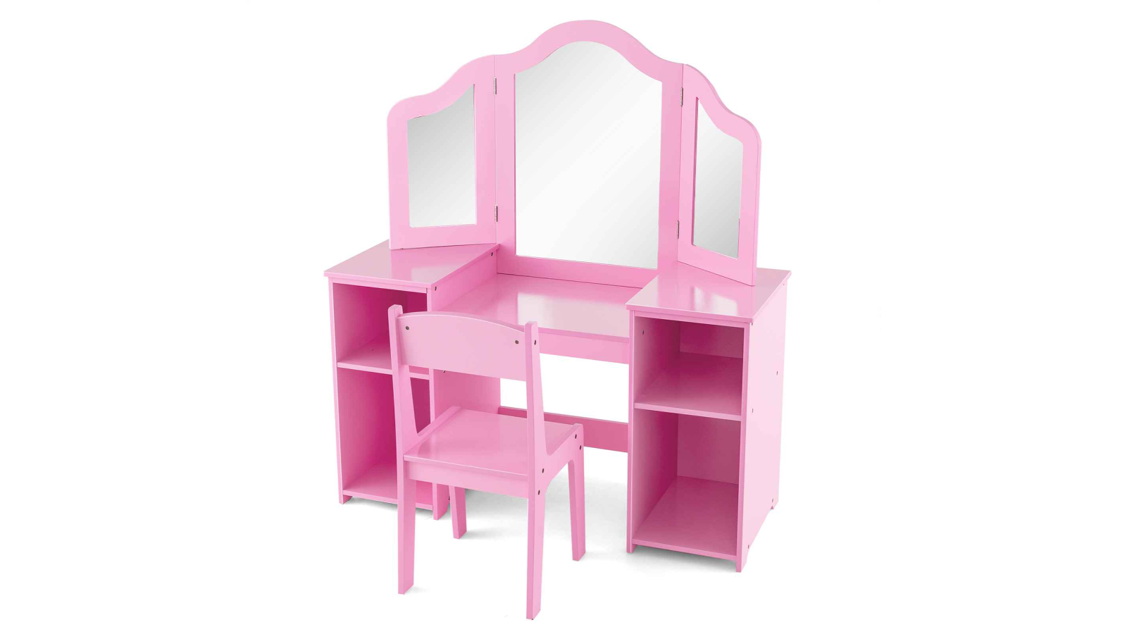 Costway Kids Princess Vanity Table and Chair Set with Tri-Fold Mirror
