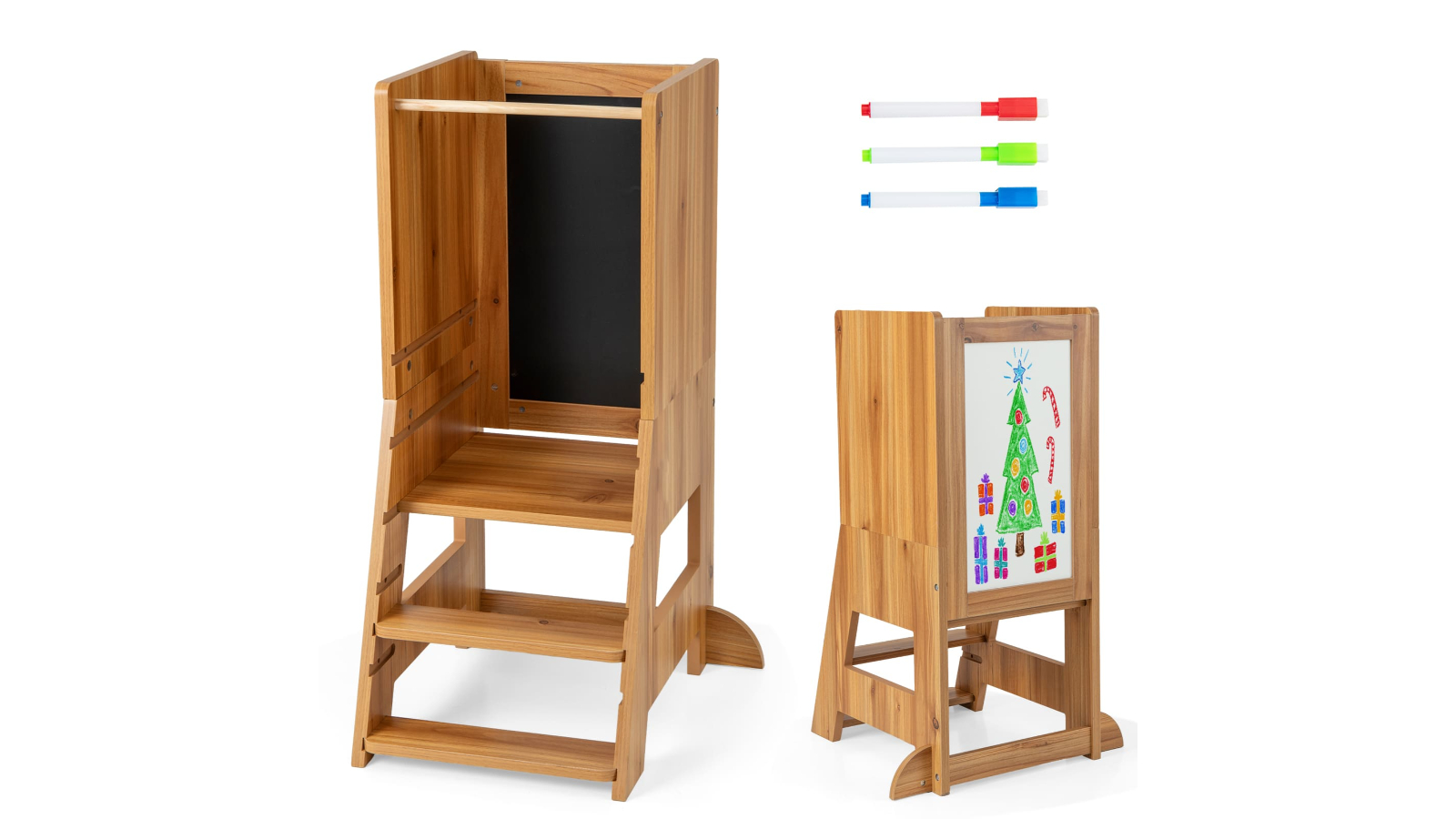 Costway Kids Step Stool Helper with Drawing Board - Natural