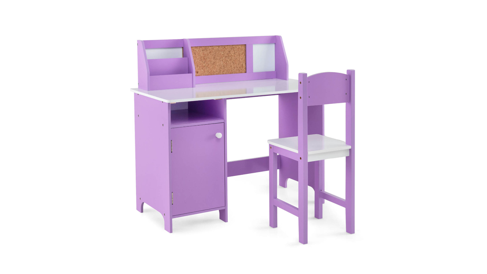 Costway Table and Chair Set with Bookshelf Storage - Purple