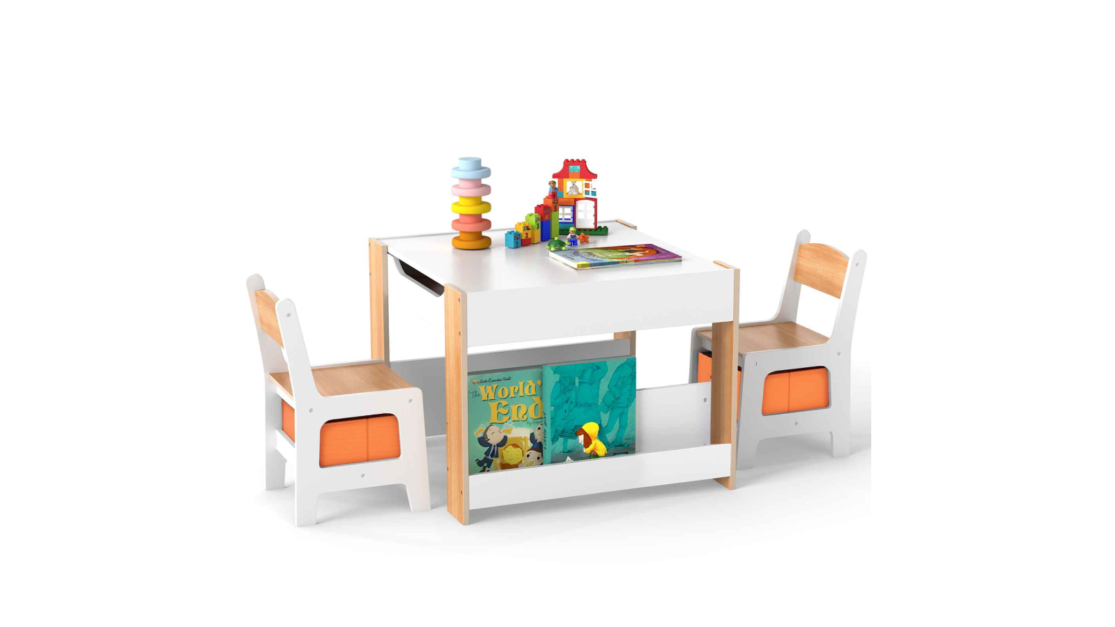 Costway 4-in-1 Wooden Activity Table and Chair Set with Reversible Blackboard - Natural