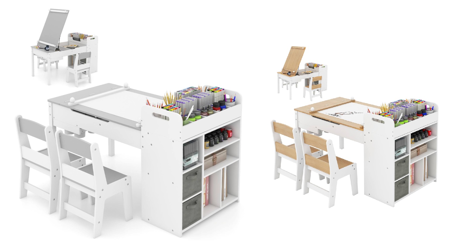 Costway Art Table and 2 Chair with Paper Roll Paint Cup