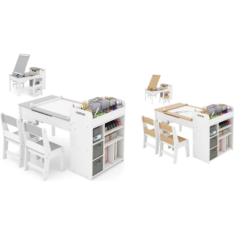 Costway Art Table and 2 Chair with Paper Roll Paint Cup