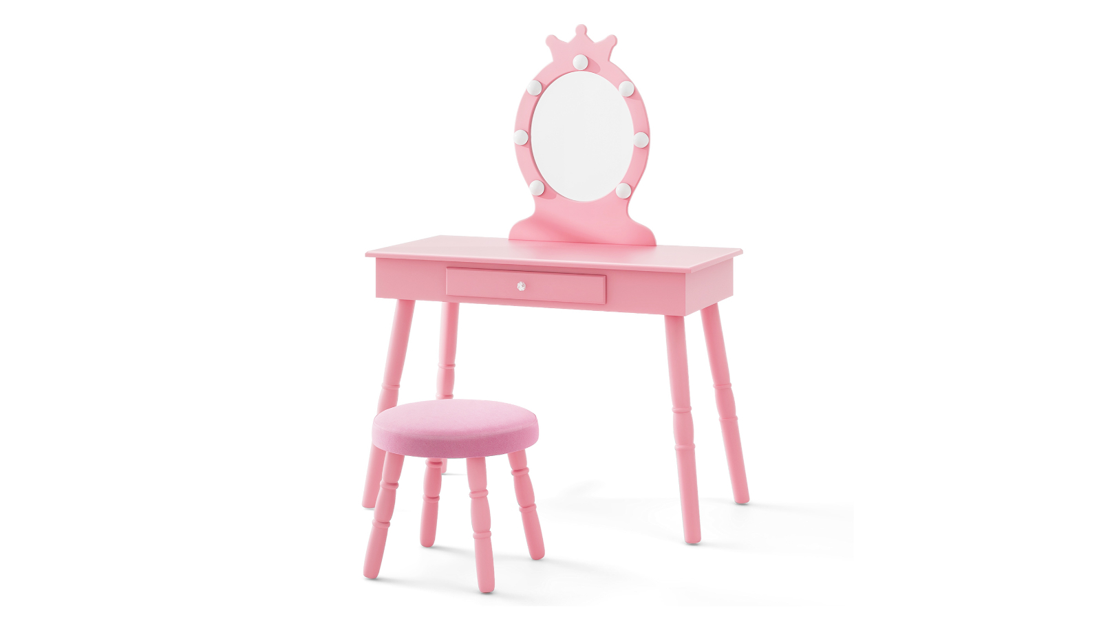 Costway 2-in-1 Kids Princess Vanity Table Set with Mirror - Pink