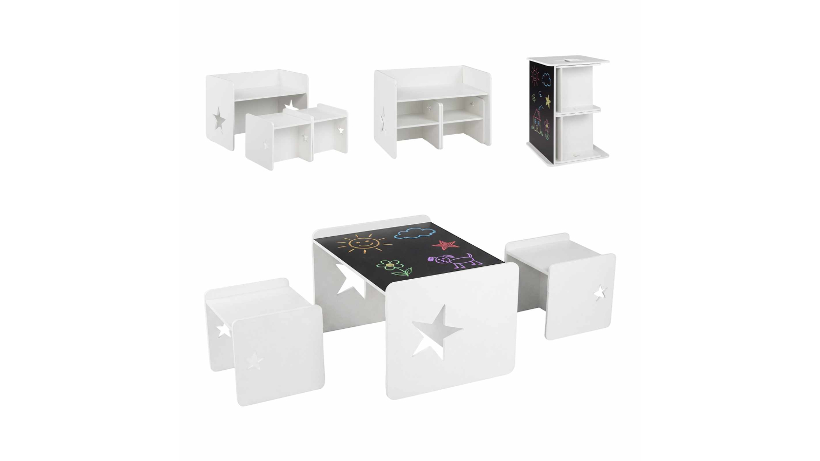 Costway Set of 3 Table and Chair with Chalkboard