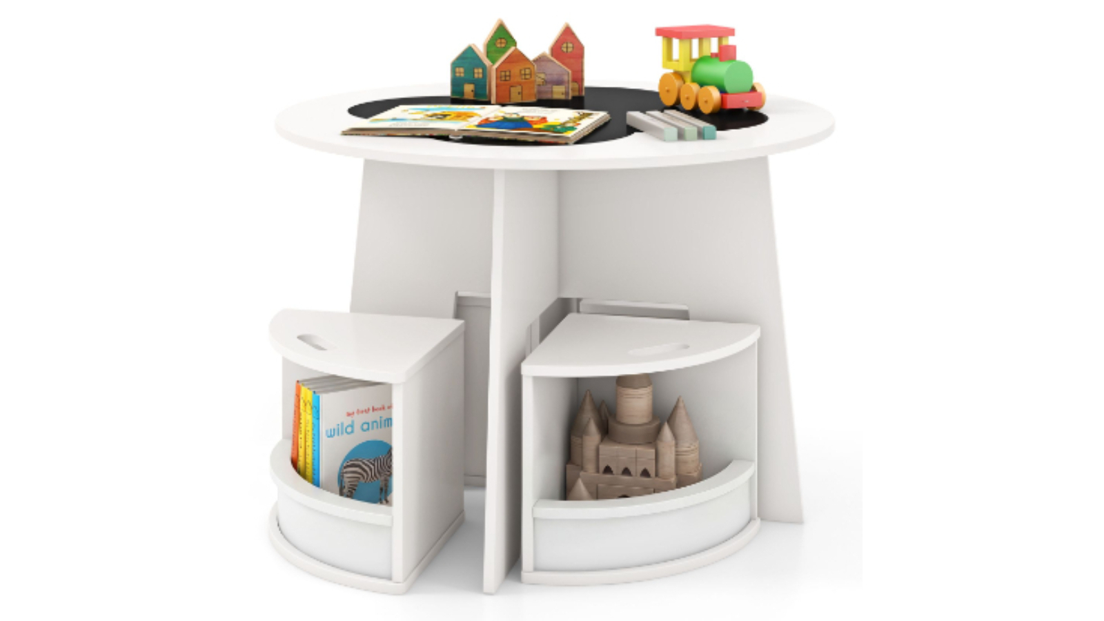 Costway Set of 5 Table and Chair with 4 Toy Storage Stool