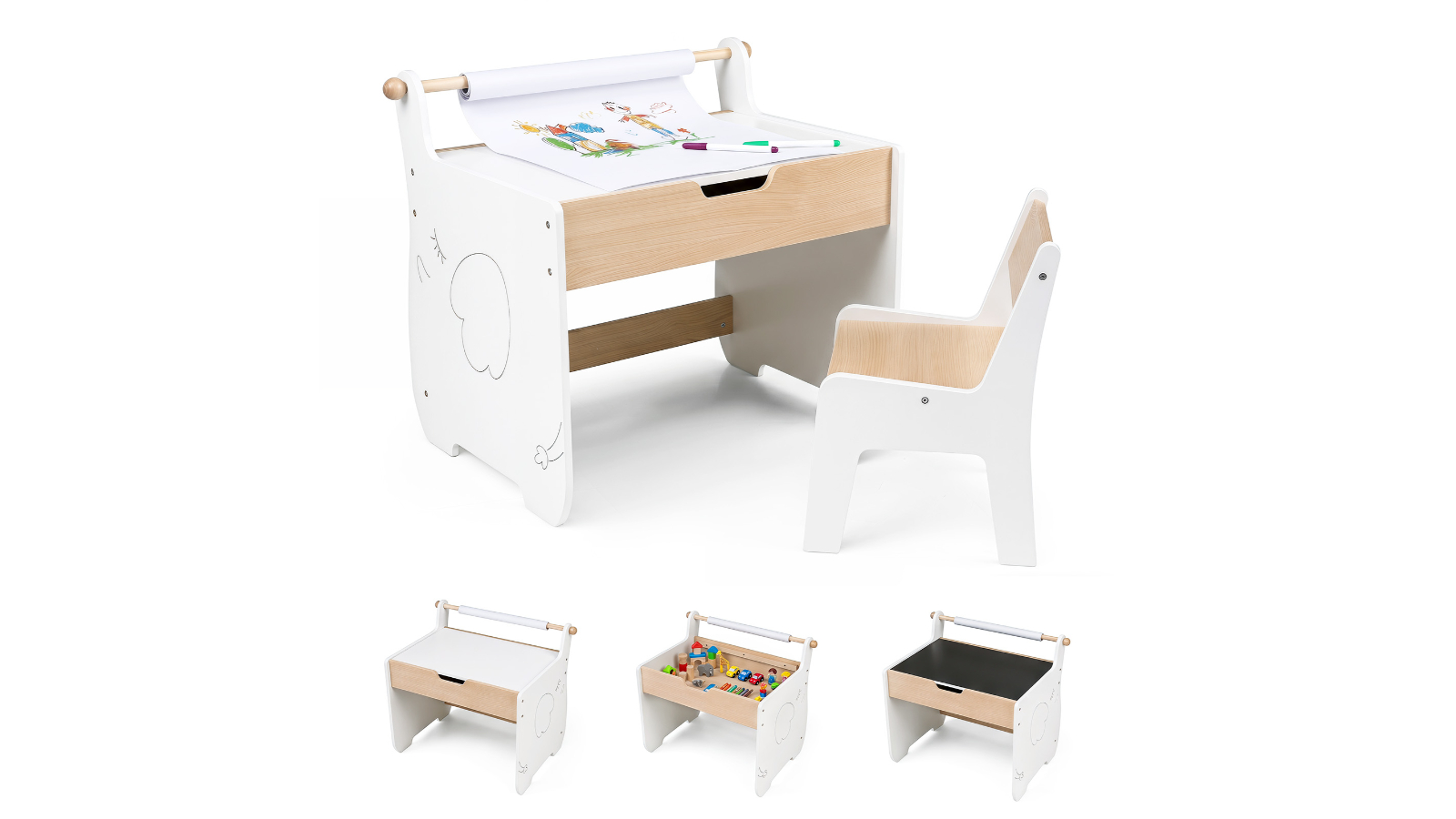 Costway 2-in-1 Reversible Table/Chair Set  with Drawer Birthday Gift - White