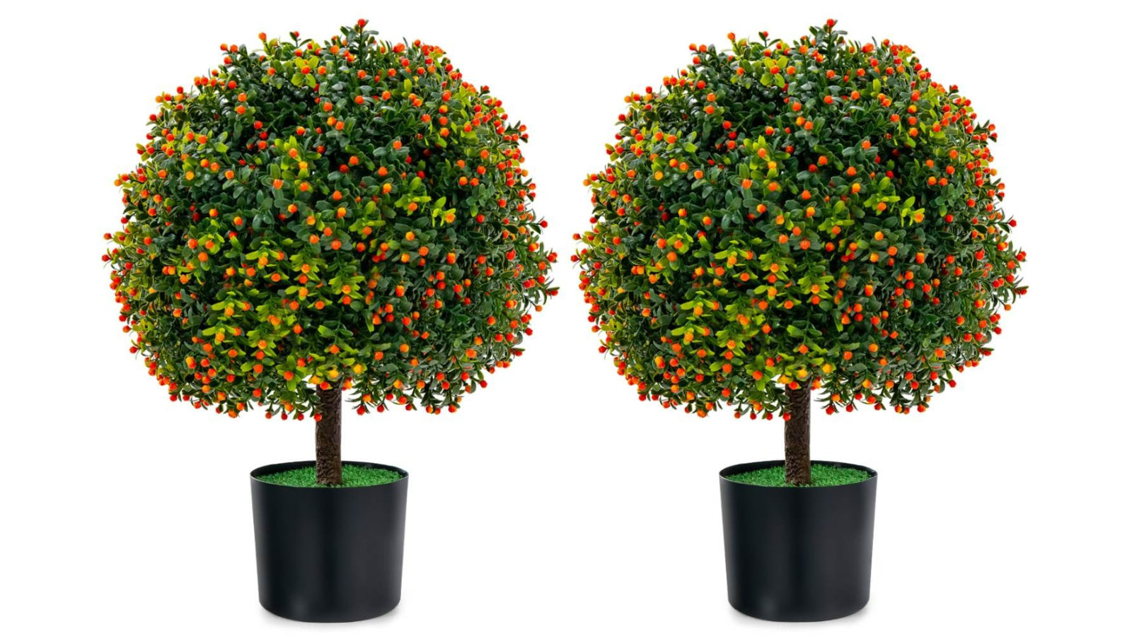 Costway 2 Piece 55cm Artificial Boxwood Topiary Ball Tree Faux Bushes Decorative Plants with Mini Fake Fruits