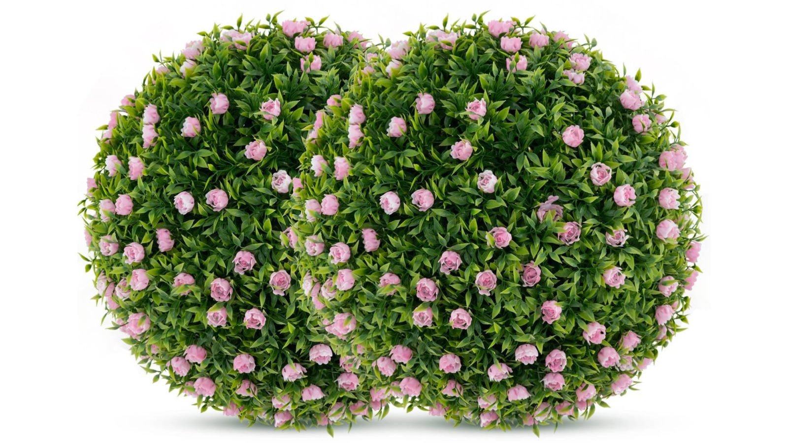 Costway 2 x Artificial Topiary Ball Faux Decorative Ball Faux Green Ball Plant - Pink and Green