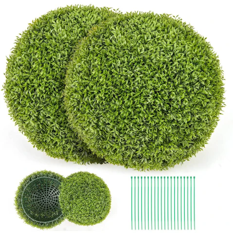 Costway 2 Piece UV-Proof Topiary Boxwood Ball Artificial Plant Ball Indoor Outdoor Faux Decorative Grass Ball - Green
