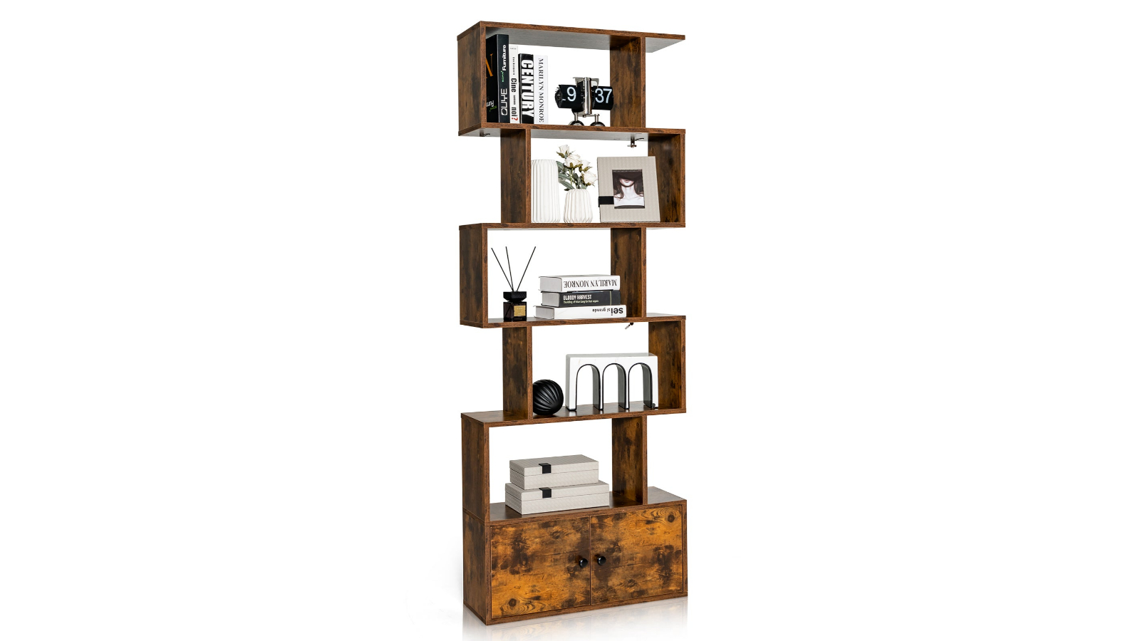 Pretty & Practical 6-Tier S-Shaped Bookshelf with Cabinet 
