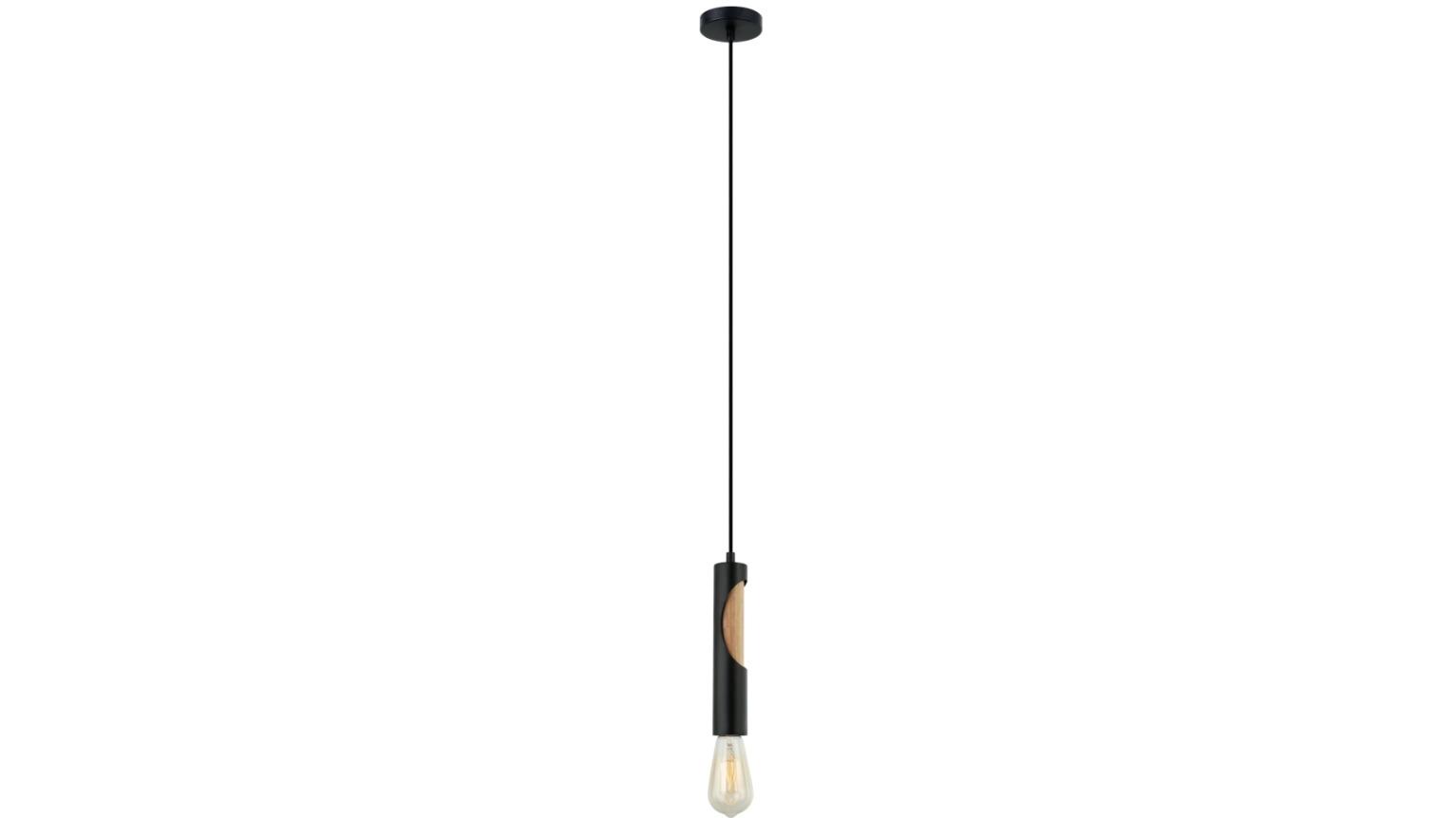 IDA Interior Iron and Blonde Wood Tube Pendant Light - Matte Black