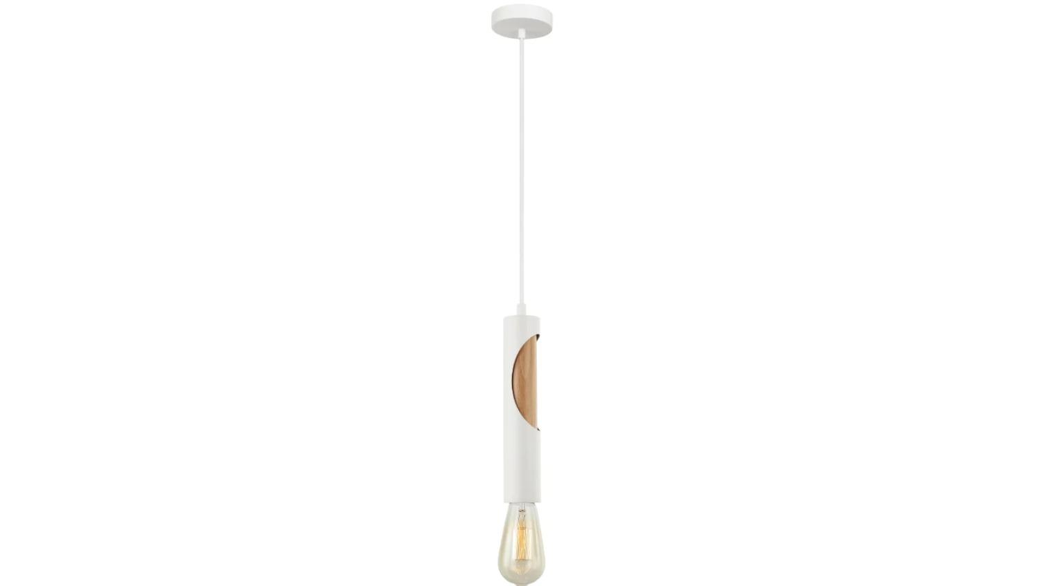 IDA Interior Iron and Blonde Wood Tube Pendant Light - Matte White