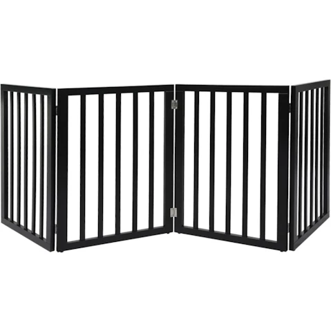 PaWz 4 Panels Wooden Pet Gate Dog Fence Safety Stair Barrier - Black