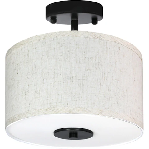 Emitto Round Semi Flush Mount Linen Drum Shade Ceiling Light